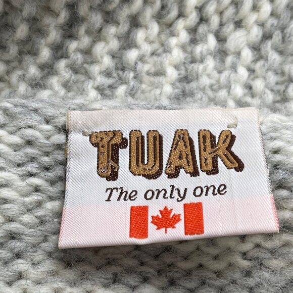 Tuak Unisex Grey & Black Wool Nordic Knit Cardigan Sweater Shawl Collar - Picture 6 of 8